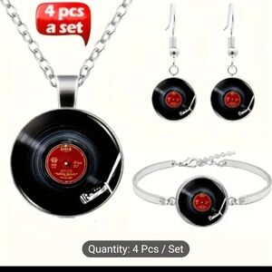 4 piece record necklace set